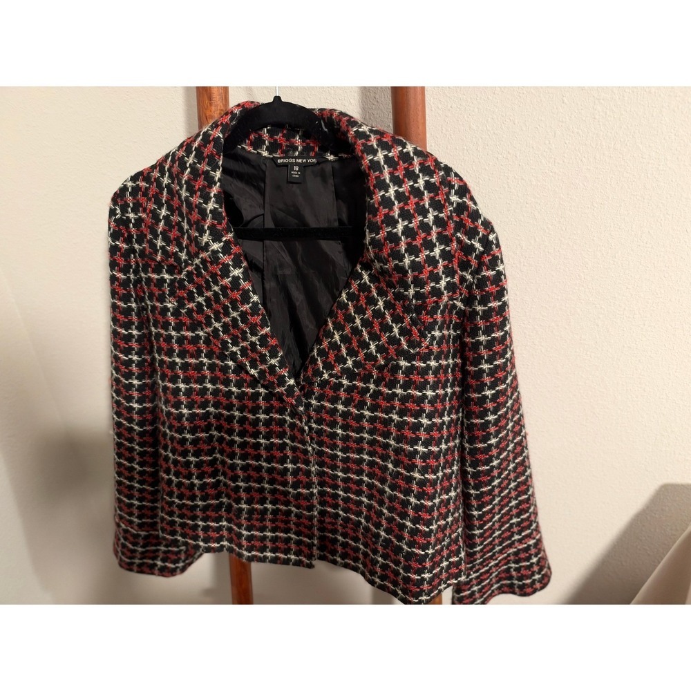 Briggs New York Womens 18 Cropped Blazer Jacket Black Red Plaid Tweed BRE3867002